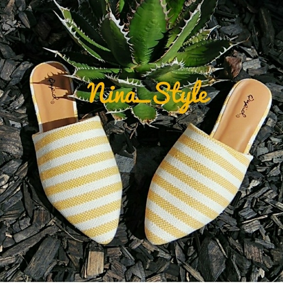 NIB Knit Yellow And White  Pinstripe Mules Size 10 NEW - Picture 1 of 6